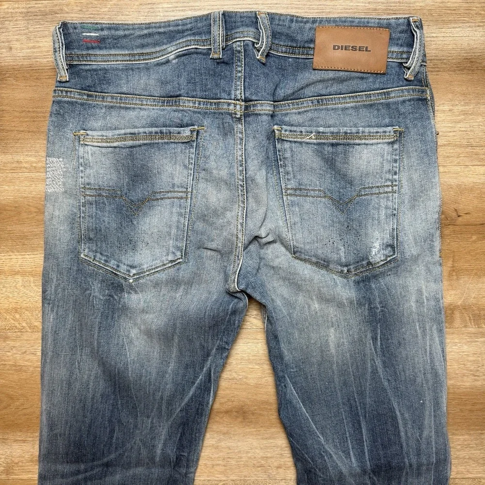 Diesel Sleenker‎ Jeans Men 30x30 Blue Slim Skinny Stretch Italy Whiskered 069DJ